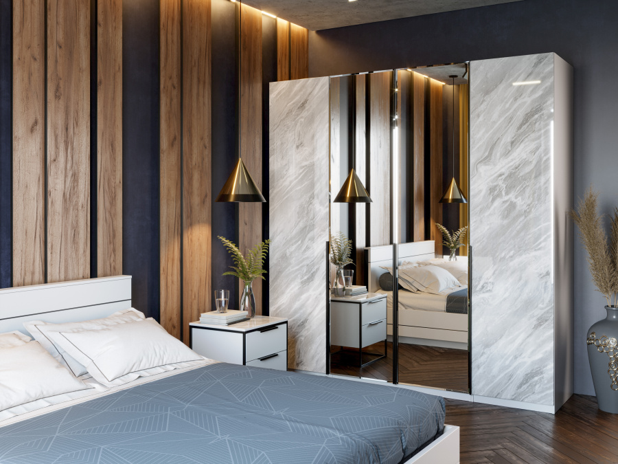 Коллекция Спальня Норд(Белый/Статуарио)