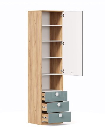 Агата Стеллаж с ящиками (Дуб Золотой/Белый/Сумеречный голубой)