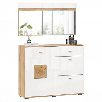 Фиджи Комод комбинированный с зеркалом 1200 (Дуб Золотой/Белый) Фиджи Комод комбинированный с зеркалом 1200 (Дуб Золотой/Белый)