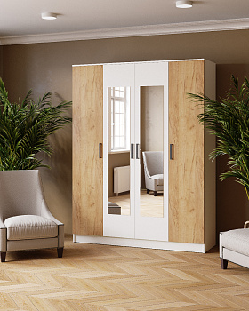 Шкаф комбинированный Ларс (1,6) белый/дуб крафт золотой