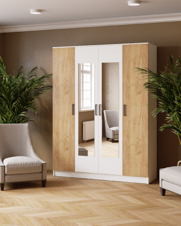 Шкаф комбинированный Ларс (1,6) белый/дуб крафт золотой