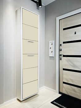 Шкаф для обуви ЛАЙТ 6 Белый Шагрень / Стекло капучино