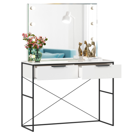 Норд Стол туалетный с зеркалом с подсветкой (Белый/Статуарио)