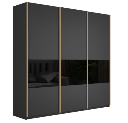 Шкаф-купе Широкий Прайм 3-х дверный (3 секции ДСП/стекло черное)