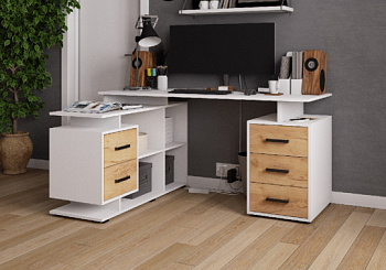 Компьютерный стол угловой СКМУ-3 дуб крафт золотой/белый