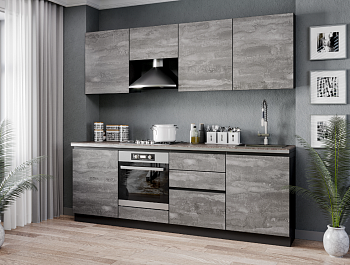 Паола Кухонный гарнитур 2400 №3 (Чёрный/Камень железный) Паола Кухонный гарнитур 2400 №3 (Чёрный/Камень железный)