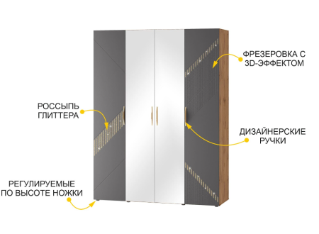 Шкаф четырехдверный с зеркалом (лев/прав) Монако 902.14