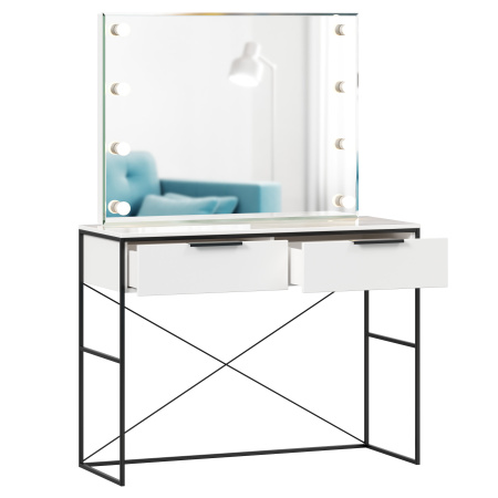 Норд Стол туалетный с зеркалом с подсветкой (Белый/Статуарио)