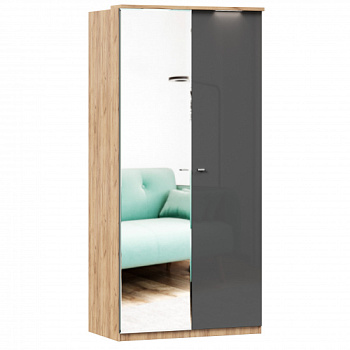 Фиджи Шкаф двухстворчатый с зеркалом (Дуб Золотой/Антрацит) Фиджи Шкаф двухстворчатый с зеркалом (Дуб Золотой/Антрацит)