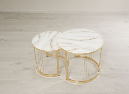 Комплект журнальных столов Агат 38 (01) Мрамор белый-Золото