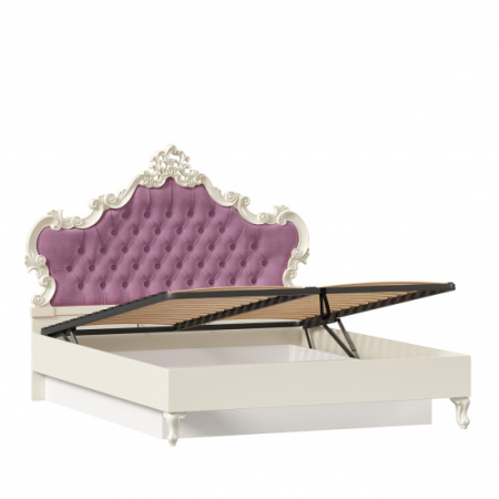 Маркиза Кровать двуспальная 1600 с подъемным механизмом с мягким изголовьем (Алебастр/Сиреневый)