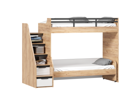 Урбан Кровать-чердак с кроватью выкатной (правая Дуб Золотой/Белый)