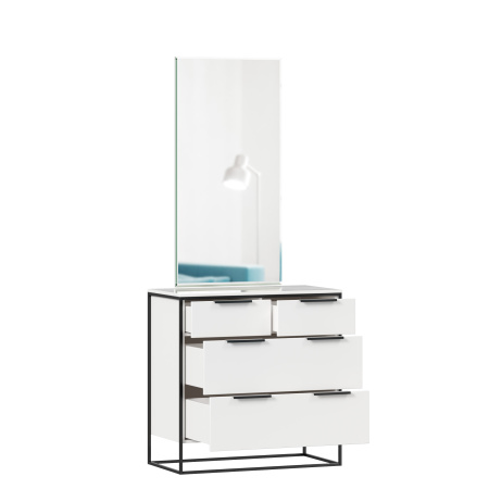 Норд Комод 890 с 4 ящиками с зеркалом (Белый/Статуарио)