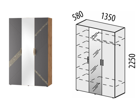 Шкаф трехдверный с зеркалом (лев/прав) Монако 902.12