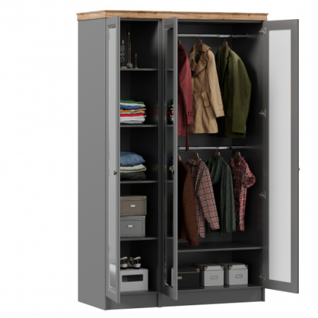 Амели Шкаф трехстворчатый с зеркалами и карнизом (Оникс Серый)