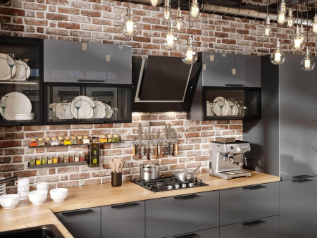 Герда Угловой кухонный гарнитур 3600*3000 (Черный/Антрацит глянец)