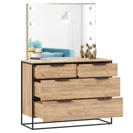 Норд Комод 1190 с 4 ящиками с зеркалом с подсветкой (Дуб Золотой)