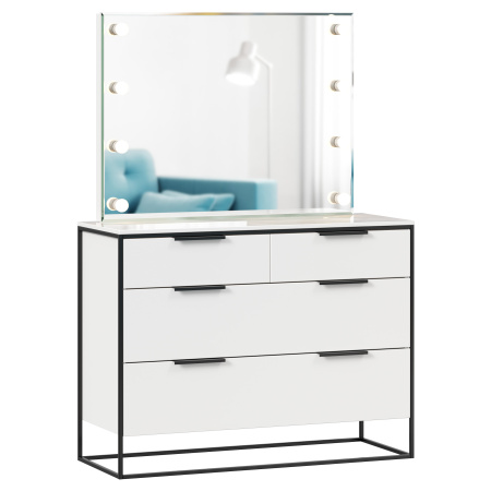 Норд Комод 1190 с 4 ящиками с зеркалом с подсветкой (Белый/Статуарио)