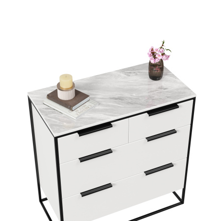 Норд Комод 890 с 4 ящиками (Белый/Статуарио)