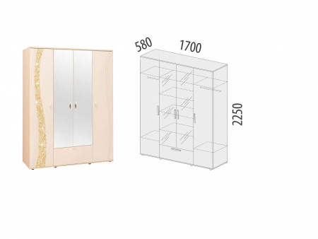 Шкаф четырехдверный с зеркалом Соната 98.14