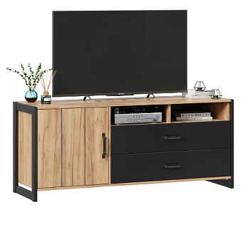 Техно Тумба под ТВ (Дуб Золотой/Чёрный) Техно Тумба под ТВ (Дуб Золотой/Чёрный)