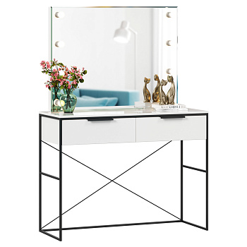 Норд Стол туалетный с зеркалом с подсветкой (Белый/Статуарио) Норд Стол туалетный с зеркалом с подсветкой (Белый/Статуарио)