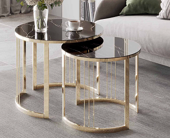 Комплект журнальных столов Агат 38 (03) Мрамор темный-Золото