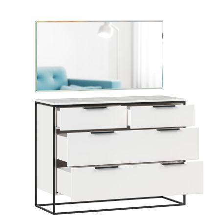 Норд Комод 1190 с 4 ящиками с зеркалом (Белый/Статуарио)