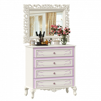 Маркиза Комод с 4 ящиками с зеркалом (Алебастр) Маркиза Комод с 4 ящиками с зеркалом (Алебастр)