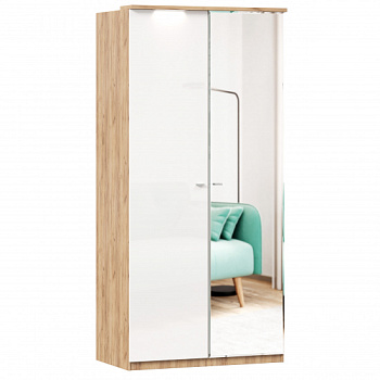 Фиджи Шкаф двухстворчатый с зеркалом (Дуб Золотой/Белый) Фиджи Шкаф двухстворчатый с зеркалом (Дуб Золотой/Белый)