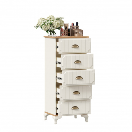 Вилладжио Тумба высокая с 5 ящиками (Алебастр/Дуб золотой)