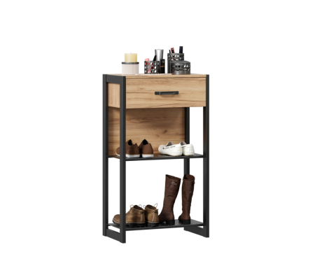 Техно Тумба с полками (Дуб Золотой/Чёрный)