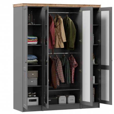 Амели Шкаф четырехстворчатый с 2 зеркалами и карнизом (Оникс Серый)