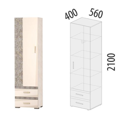 Шкаф для одежды с полками и штангой (лев/прав)  66.16