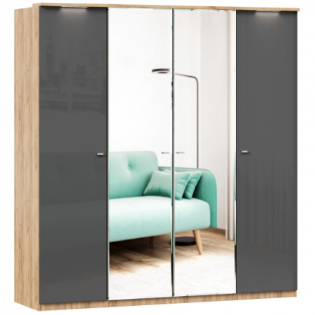 Фиджи Шкаф четырехстворчатый с 2 зеркалами (Дуб Золотой/Антрацит) Фиджи Шкаф четырехстворчатый с 2 зеркалами (Дуб Золотой/Антрацит)