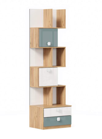 Агата Стеллаж 600 (Дуб Золотой/Белый/Сумеречный голубой)