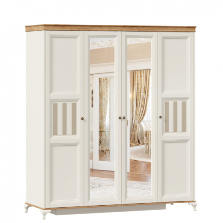 Вилладжио Шкаф четырехстворчатый с 2 зеркалами (Алебастр/Дуб Золотой)