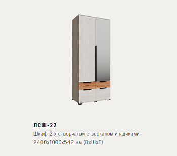 ЛСШ-22 Шкаф 2-х створчатый с зеркалом и ящиками ЛСШ-22 Шкаф 2-х створчатый с зеркалом и ящиками