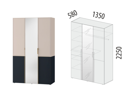 Шкаф трехдверный с зеркалом Флоренция 905.12