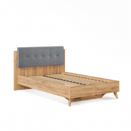 Марта-2 Кровать 1200 (с КО и мягкой накладкой, точечная утяжка Neo 25) (Дуб Золотой/Глубокий серый)