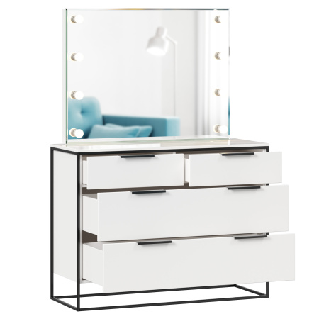 Норд Комод 1190 с 4 ящиками с зеркалом с подсветкой (Белый/Статуарио)
