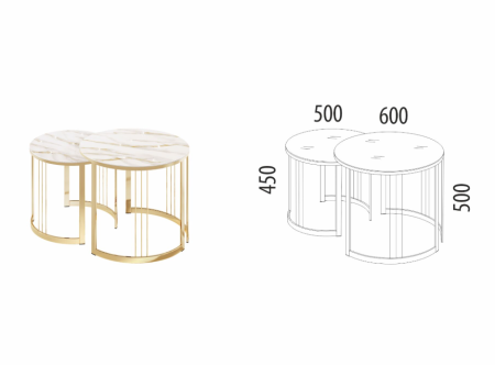 Комплект журнальных столов Агат 38 (01) Мрамор белый-Золото