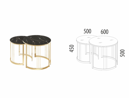Комплект журнальных столов Агат 38 (03) Мрамор темный-Золото