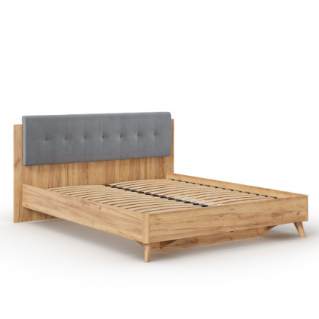 Марта-2 Кровать 1600 (с КО и мягкой накладкой, точечная утяжка Neo 25) (Дуб Золотой/Глубокий серый)