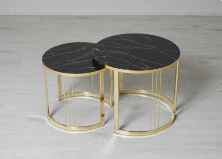 Комплект журнальных столов Агат 38 (03) Мрамор темный-Золото