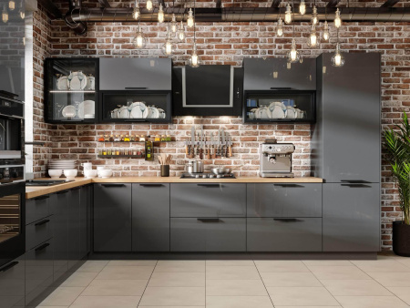 Герда Угловой кухонный гарнитур 3600*3000 (Черный/Антрацит глянец)