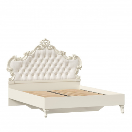 Маркиза Кровать двуспальная 1600 с мягким изголовьем (Алебастр/Шампань)