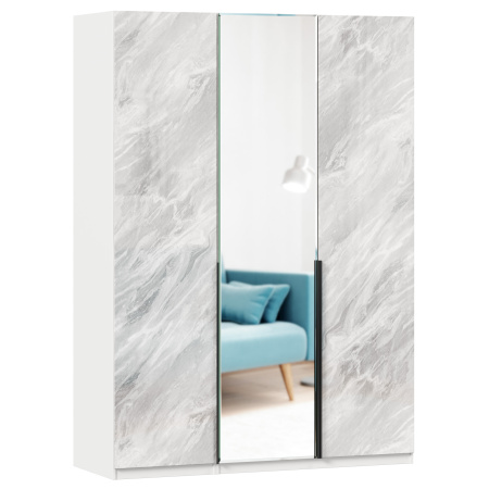Норд Шкаф трехстворчатый с зеркалом (Белый/Статуарио)