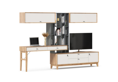 Бари Тумба ТВ комбинированная (Дуб Золотой/Оникс серый/Белый)/