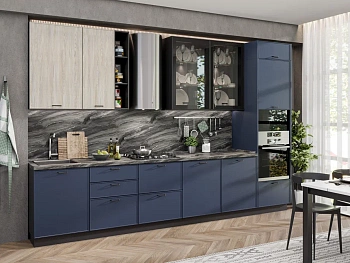 Индиго Кухонный гарнитур 3600 (Черный/Дуб мадейра топаз/Темно-синий) Индиго Кухонный гарнитур 3600 (Черный/Дуб мадейра топаз/Темно-синий)